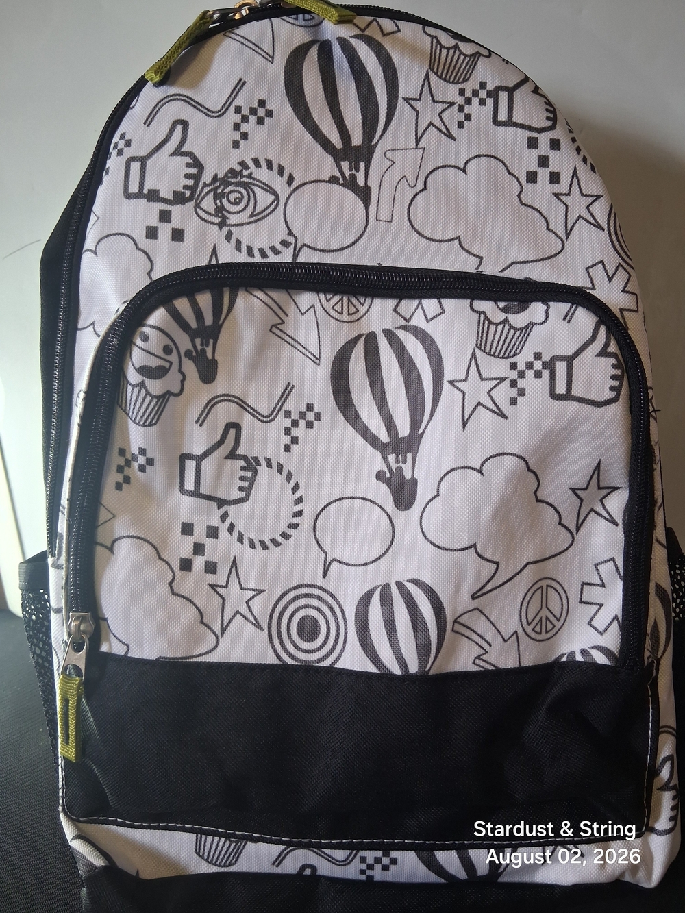 Black And White Doodle Print Backpack Graphic Sketch School Bag